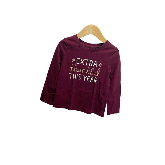 Cat & Jack  Girls Long Sleeve Maroon Extra Thankful This Year Shirt Size 4t - Picture 2 of 4